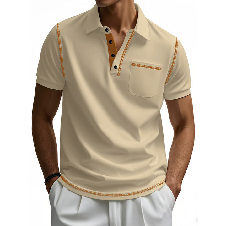 Herren Poloshirt mit modernem Henley-Kragen und kontrastierenden Akzenten Echoarchiv
