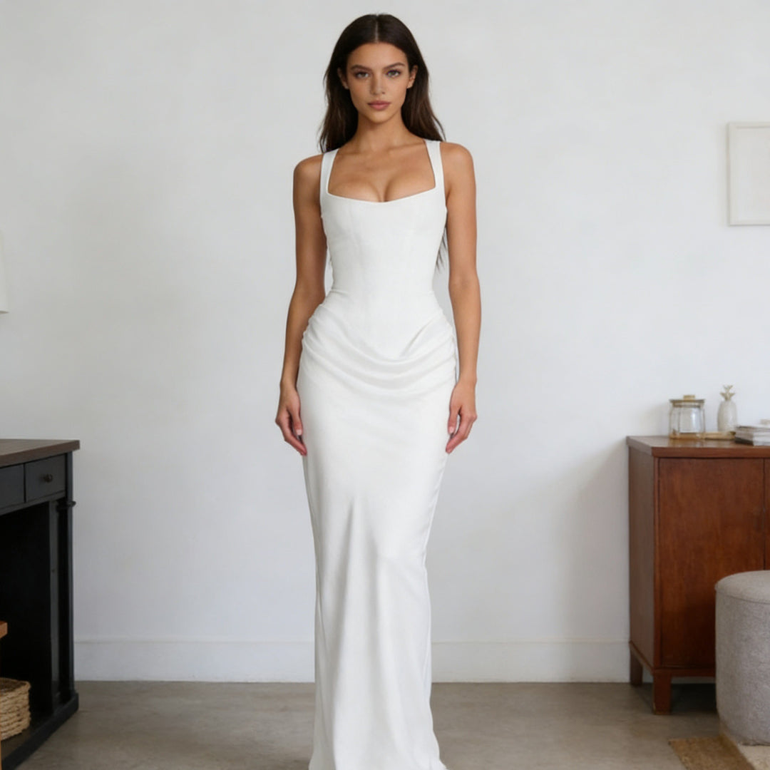 Damen Elegantes Wickelkleid mit schulterfreien Trägern und raffiniertem Drapierungsdetail Echo Archiv