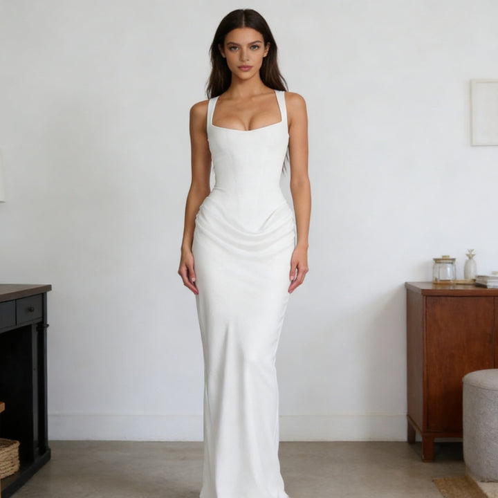 Damen Elegantes Wickelkleid mit schulterfreien Trägern und raffiniertem Drapierungsdetail Echo Archiv