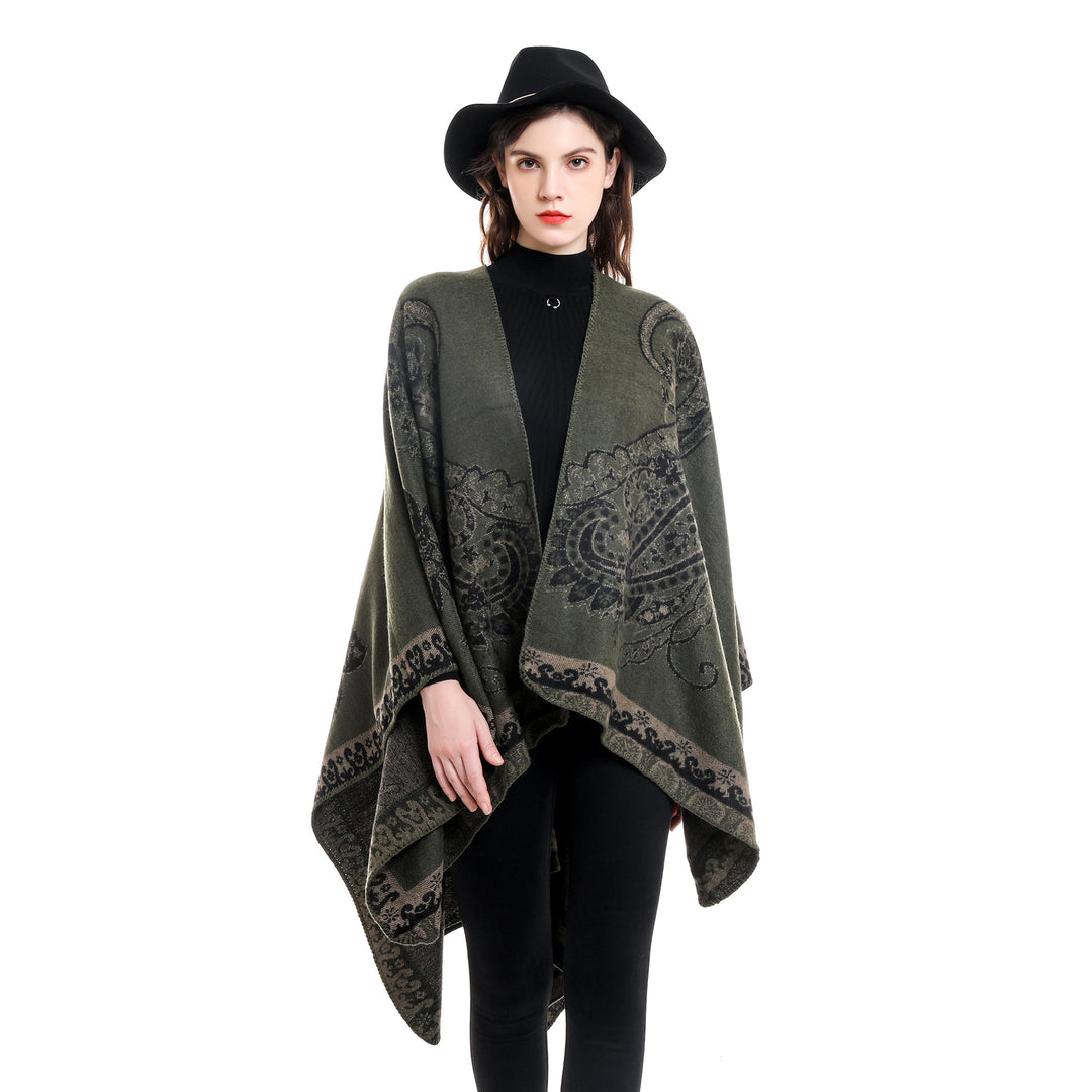 Damen Eleganter Jacquard-Poncho mit Paisley-Muster und offener Vorderseite – Avérine