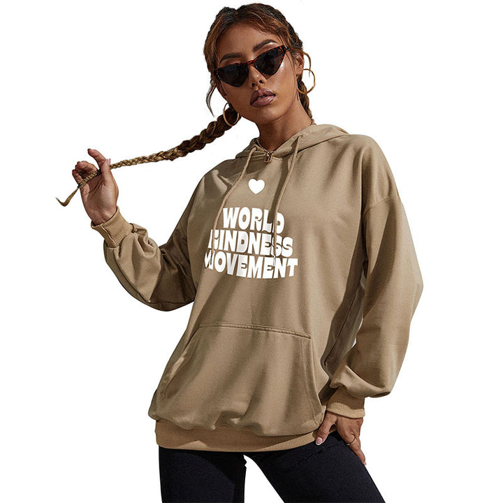 Damen Lässiger Oversize-Kapuzenpullover mit Statement-Print, Kängurutasche und Rippbündchen Echoarchiv