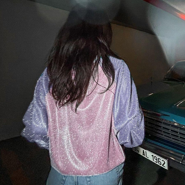 Damen Glitzerndes Oversize-Sweatshirt mit Raglanärmeln und Retro-Los-Angeles-Print Echo Archiv