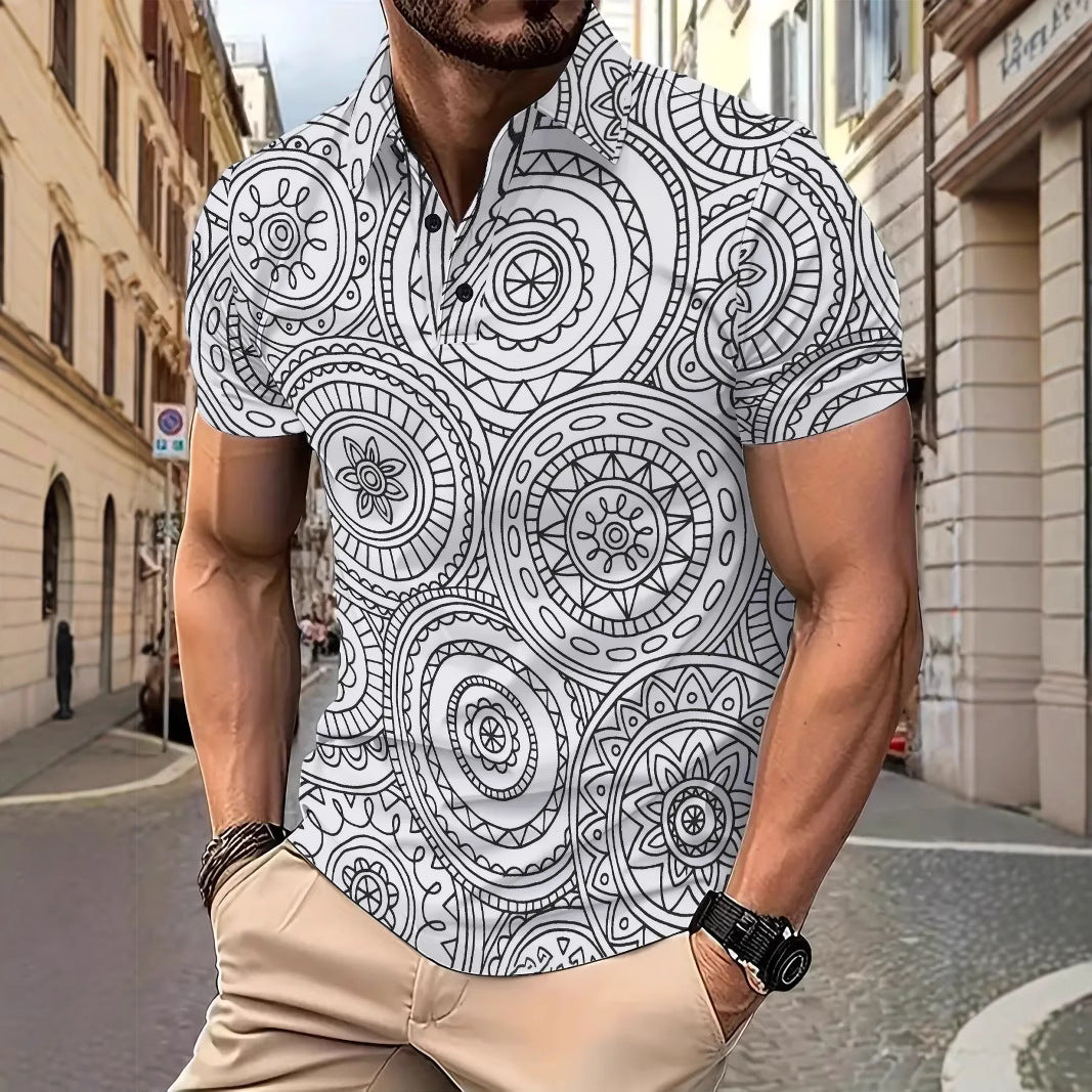 Herren Kurzarmhemd mit kreativem geometrischem Muster Echoarchiv