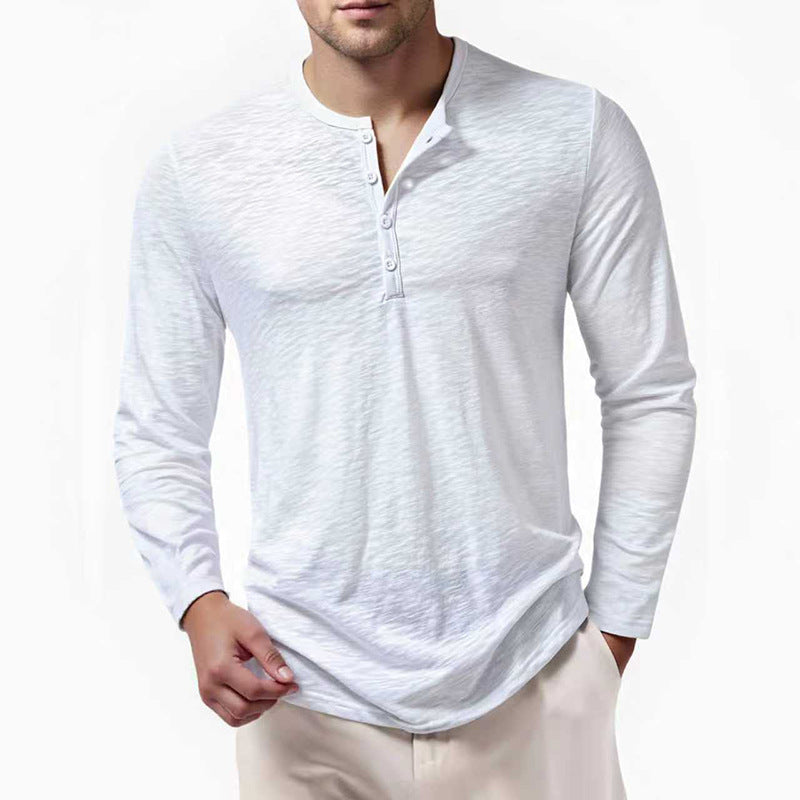 Herren nan Slim-Fit Henley Langarmshirt mit kurzem Knopfverschluss und abgerundetem Saum Echo Archiv