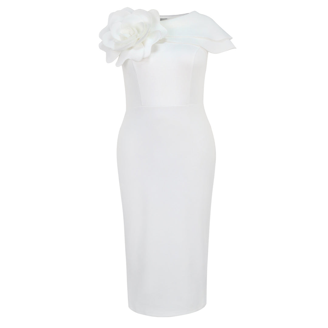 Damen elegantes Etuikleid mit floralem Akzent und Schulterdesign Echo Archiv
