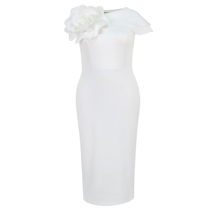 Damen elegantes Etuikleid mit floralem Akzent und Schulterdesign Echo Archiv