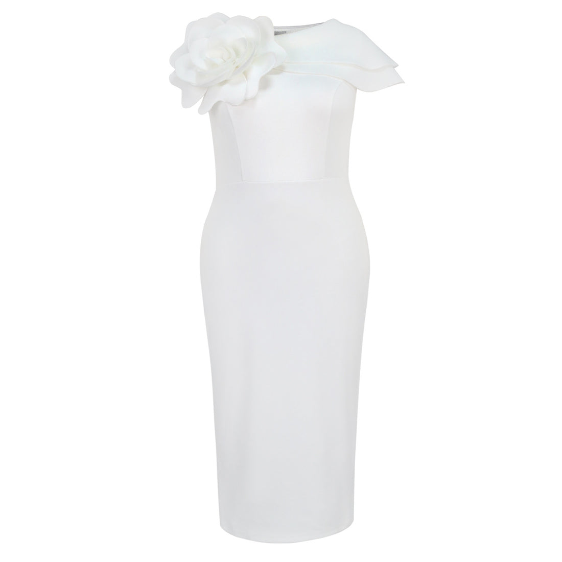Damen figurbetontes Abendkleid mit 3D-Blumenapplikation – Élara