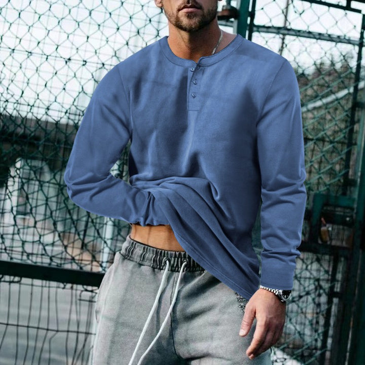 Herren lässiges Langarmshirt mit Knopfleiste und weichem Material Echoarchiv