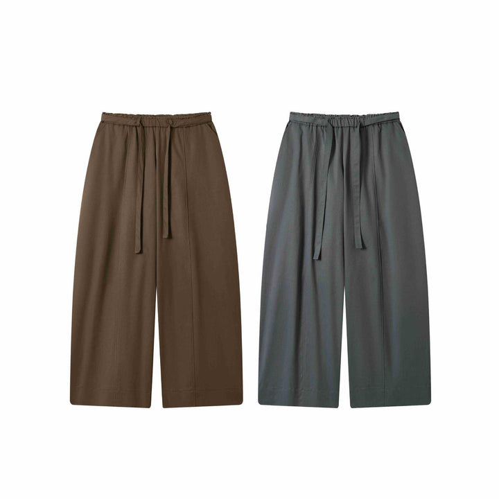 Damen Culotte-Hose mit hoher Taille weitem Bein und Bindegürtel Echoarchiv