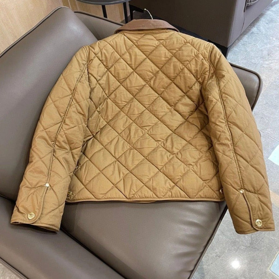 Damen gesteppte Übergangsjacke mit Lederkragen Echoarchiv