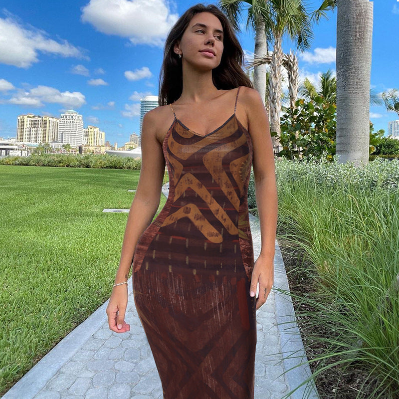 Damen Lässiges Maxikleid mit raffiniertem Grafikmuster Echo Archiv