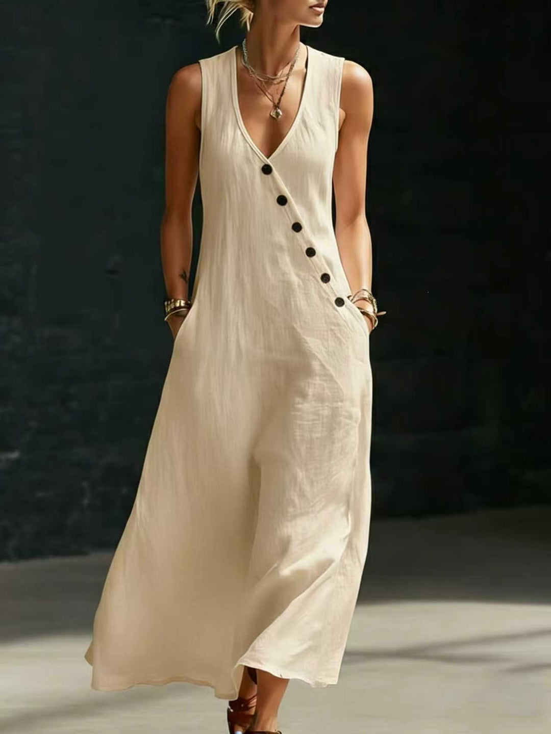 Damen Langarmkleid mit seitlichem Schlitz und Knopfdetails Echo Archiv