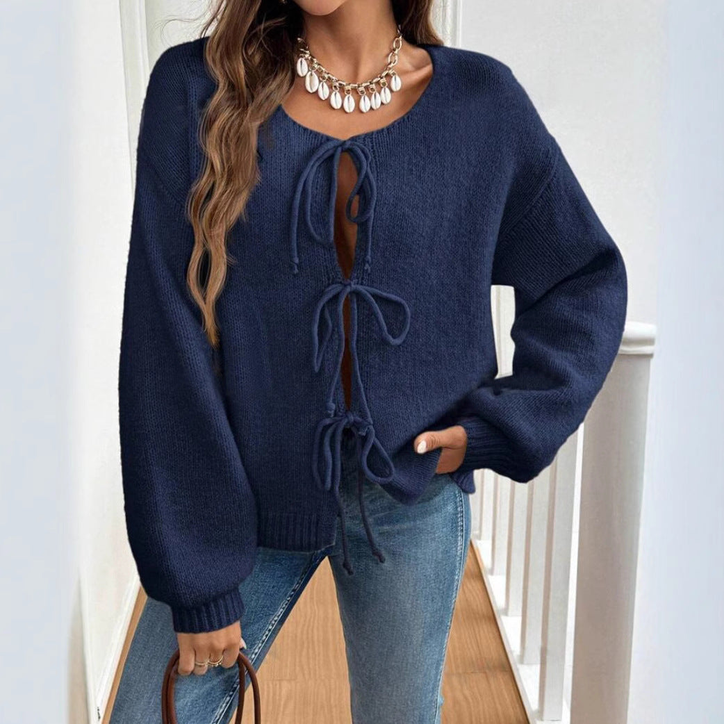 Damen Kurzcardigan mit Bindebändern, Oversize‑Silhouette und Ballonärmeln – Veloura