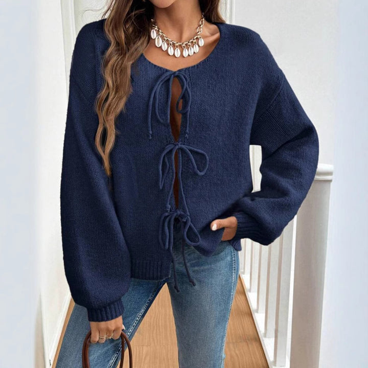 Damen Kurzcardigan mit Bindebändern, Oversize‑Silhouette und Ballonärmeln – Veloura