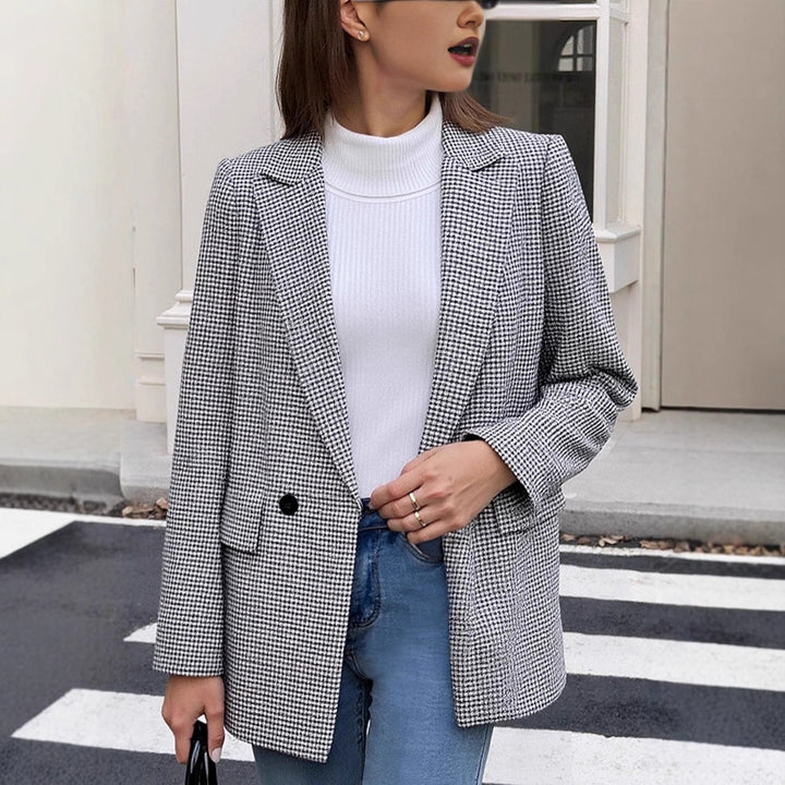 Damen Glencheck-Blazer im Oversize-Schnitt mit Paspeltaschen und leicht gepolsterten Schultern – Valéne