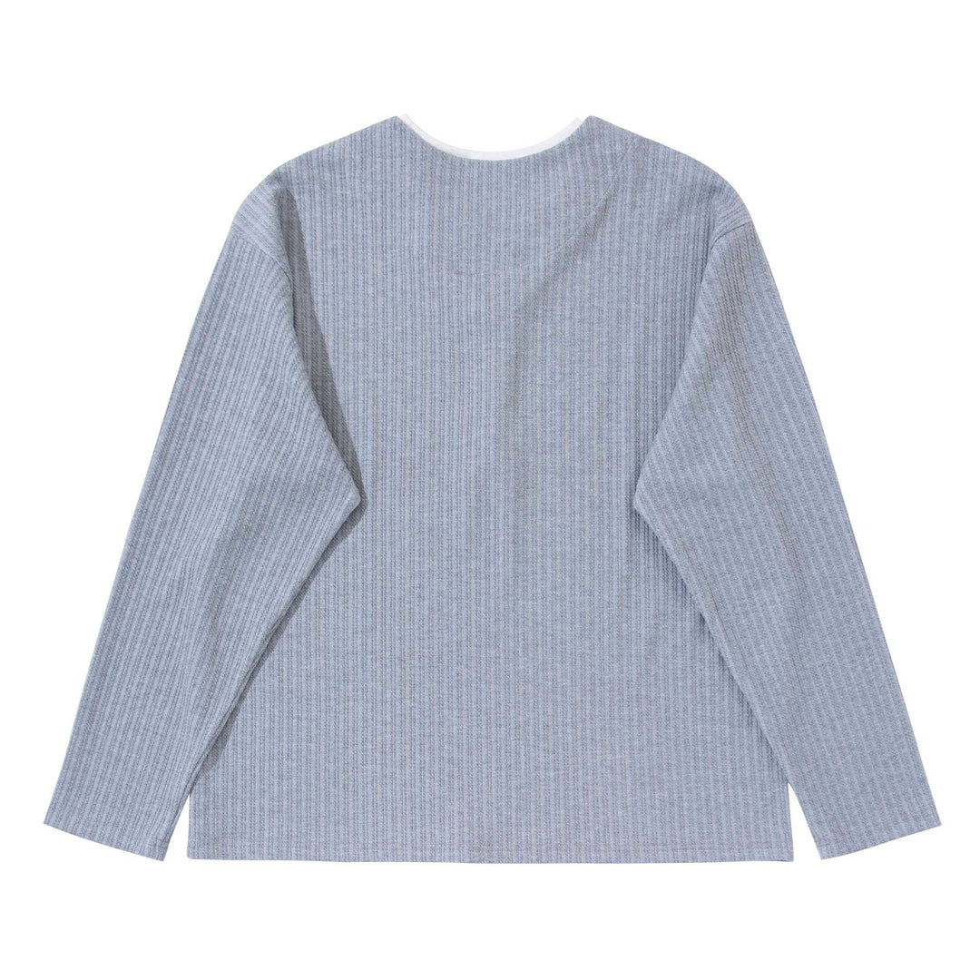 Unisex Gerippter Langarmpullover mit V-Notch und eingesetztem Rundhals-Underlayer Echoarchiv