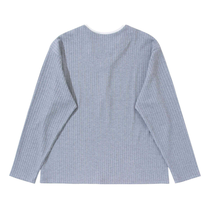 Unisex Gerippter Langarmpullover mit V-Notch und eingesetztem Rundhals-Underlayer Echoarchiv