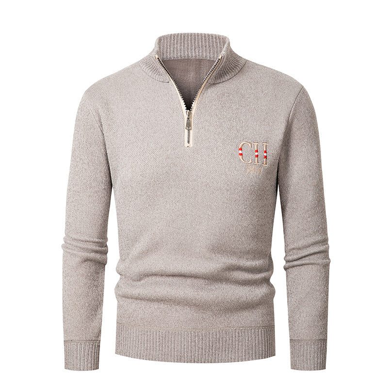 Herren stylischer Strickpullover mit Stehkragen und Reißverschluss Echoarchiv