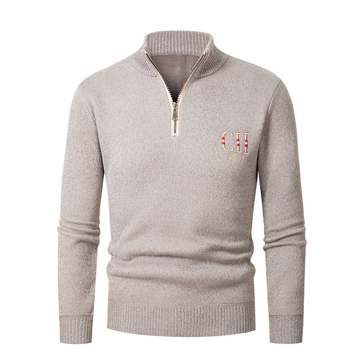 Herren stylischer Strickpullover mit Stehkragen und Reißverschluss Echoarchiv