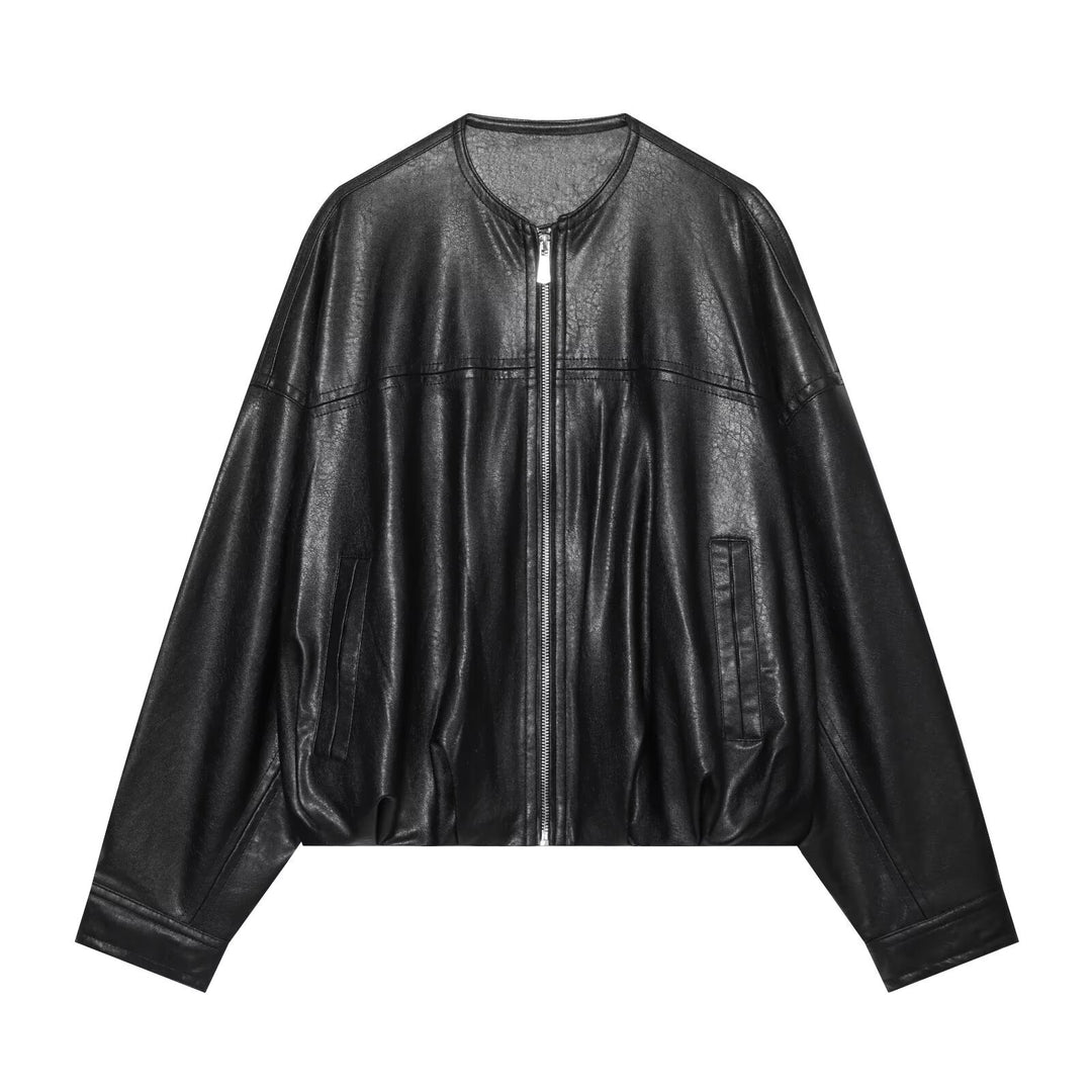 Damen Oversize-Kunstlederjacke im Bomberstil mit Rundhals, überschnittener Schulter und elastischem Saum Echo Archiv