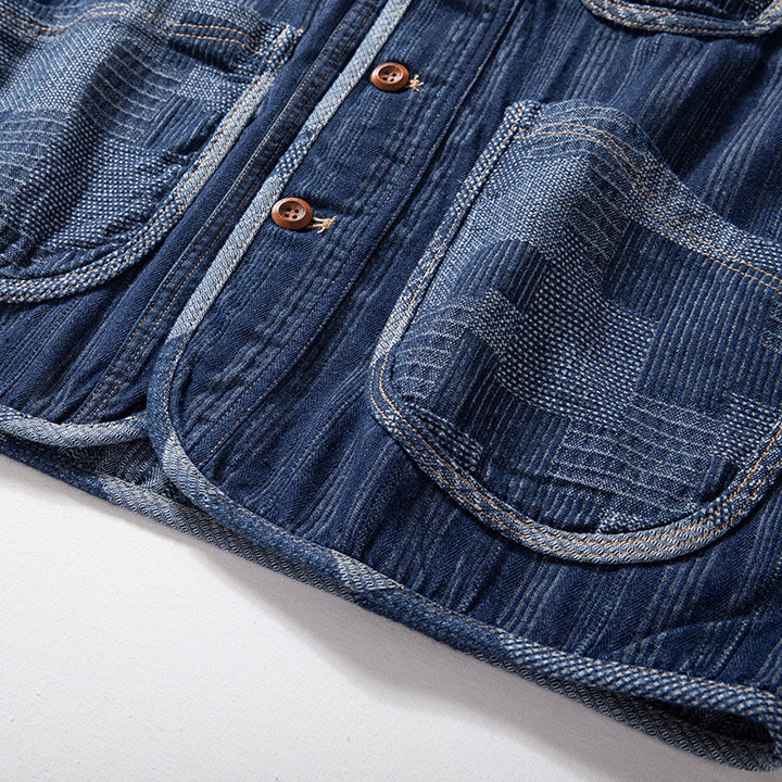 Herren Ärmellose Denim‑Weste im Workwear‑Look mit großformatigen aufgesetzten Taschen Echoarchiv