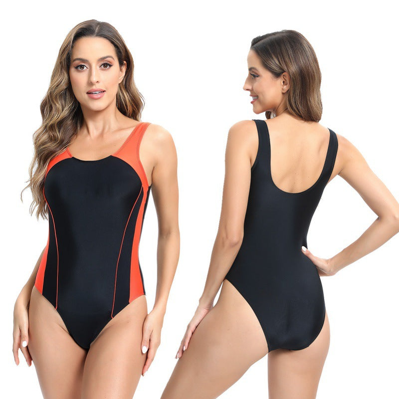 Damen Sportlicher Einteiler Badeanzug mit modernem Farbkontrast Echo Archiv