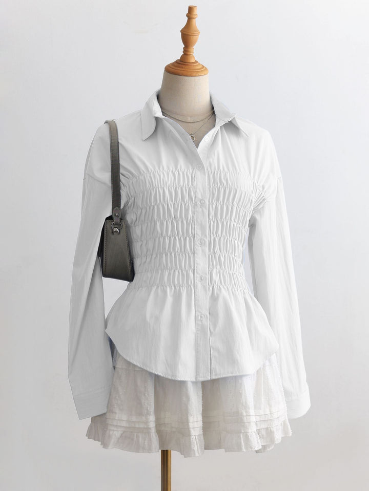 Damen nan taillierte Hemdbluse mit geraffter Brustpartie und Schößchen Echo Archiv