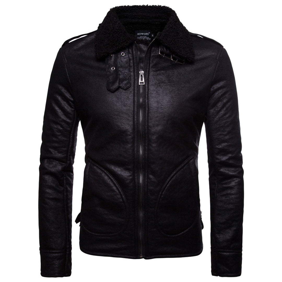 Herren Bikerjacke aus hochwertigem Kunstleder mit weichem Fleecekragen Echoarchiv
