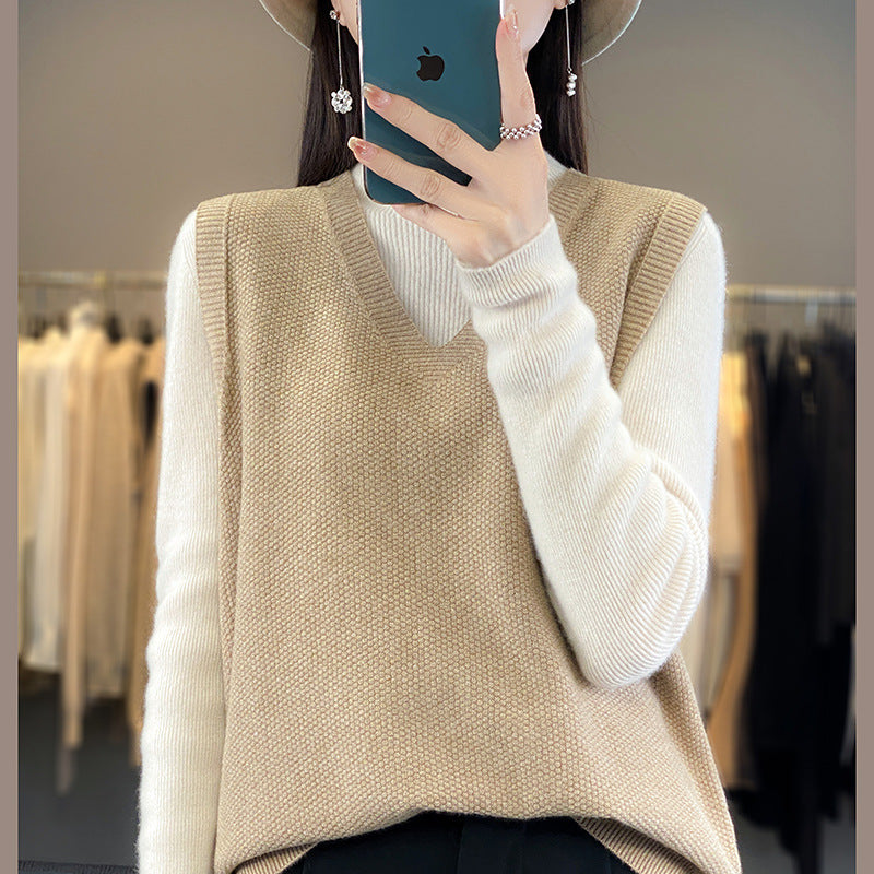 Damen Oversize Strickweste mit tiefem V‑Ausschnitt und feiner Struktur Echoarchiv