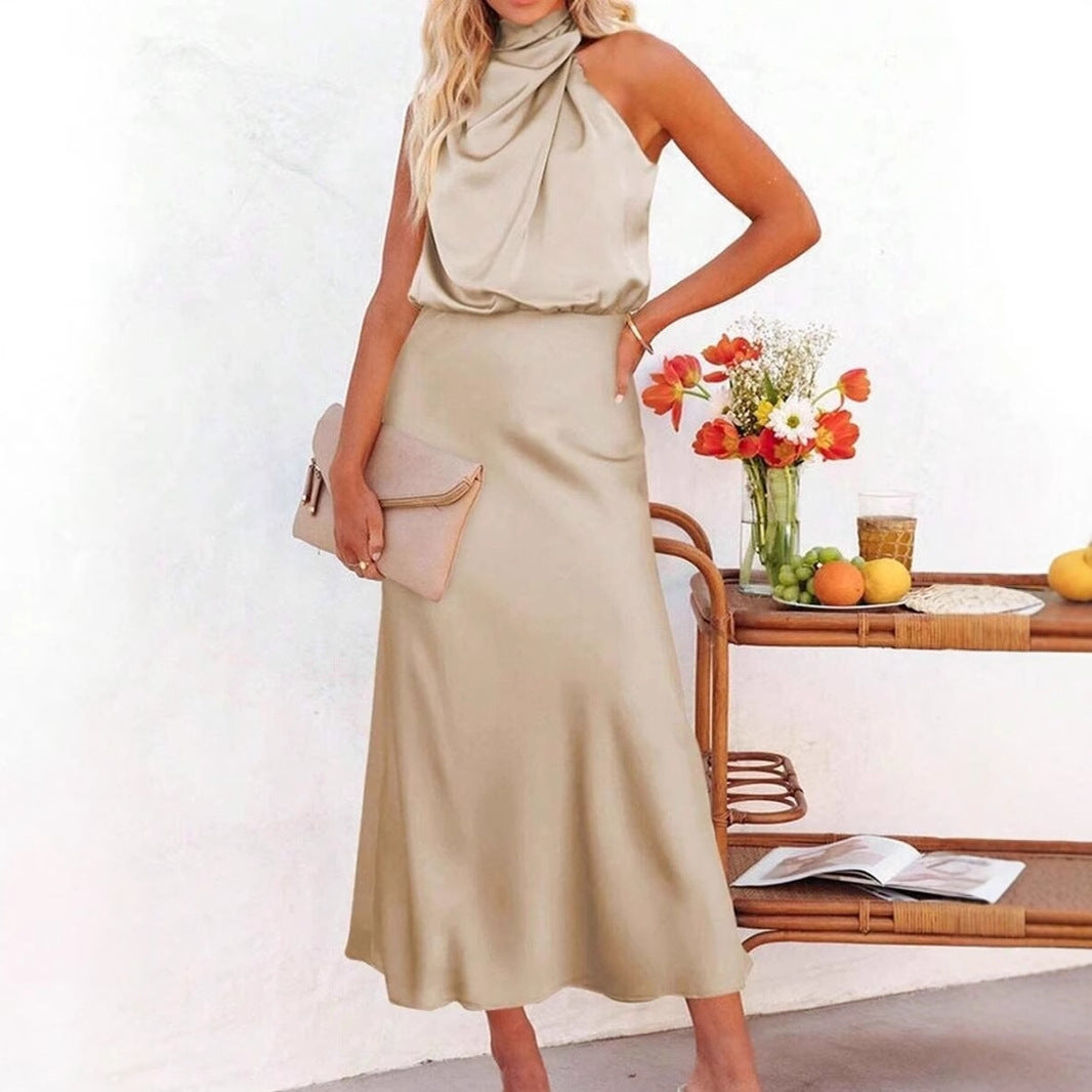 Damen Elegantes Trägerkleid mit drapiertem Oberteil und A-Linien-Schnitt Echo Archiv