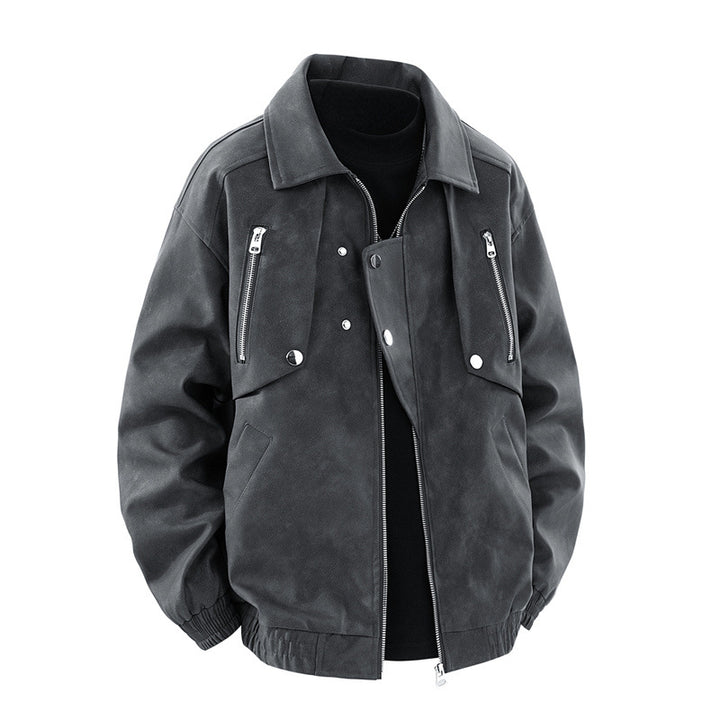 Herren modische Kunstlederjacke im Oversize-Stil mit praktischen Taschen Echoarchiv