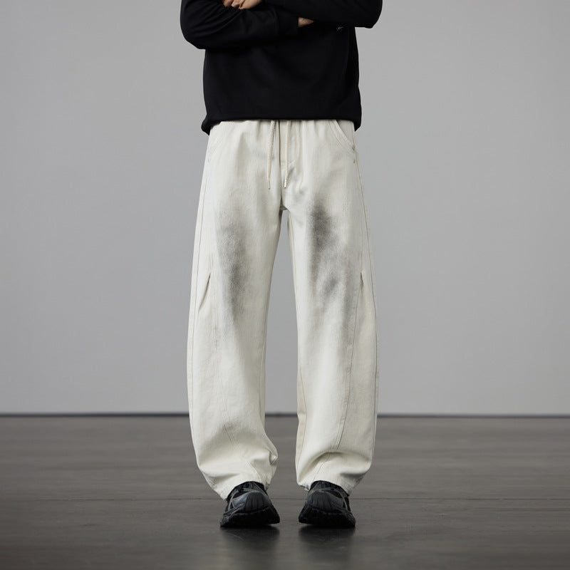 Herren Weite Baumwoll-Drawstring-Hose im Vintage-Waschlook Echo Archiv