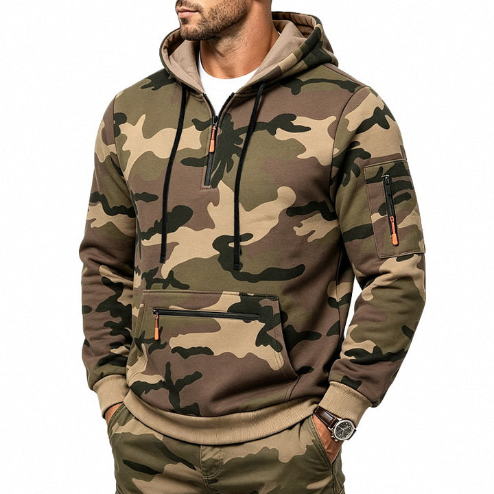 Herren Kapuzenpullover mit Tarnmuster, Reißverschlusstaschen und Kängurutasche Echoarchiv