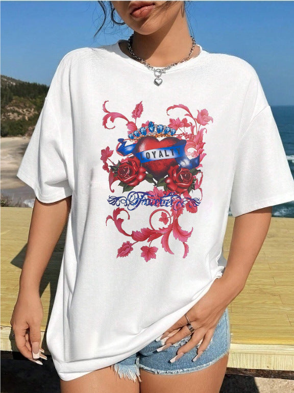 Damen T-Shirt mit kreativem Katzenmotiv und verspielter Schleife Echo Archiv