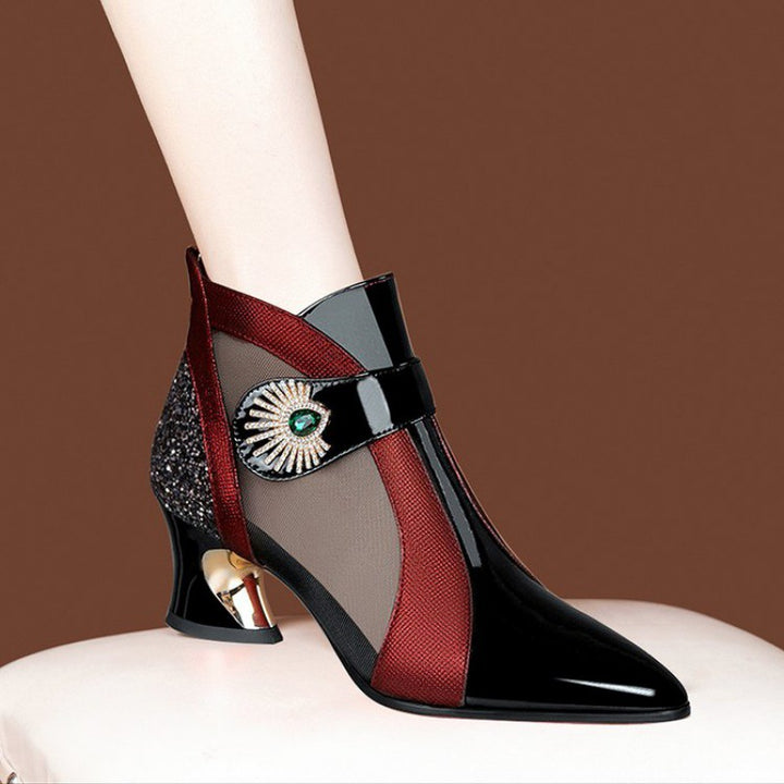 Damen nan elegante Netzstoff-Stiefelette mit Schmuckbesatz und geschwungenem Absatz Echo Archiv