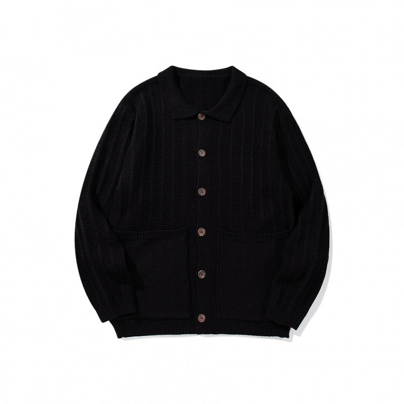 Unisex Grobgestrickte Hemdjacke mit Kentkragen, Knopfleiste und aufgesetzten Taschen Echo Archiv
