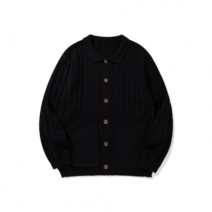 Unisex Grobgestrickte Hemdjacke mit Kentkragen, Knopfleiste und aufgesetzten Taschen Echo Archiv