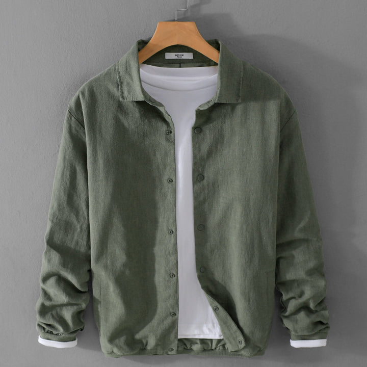 Herren Leichte Leinenjacke mit Hemdkragen, Relaxed Fit und Druckknopfleiste Echoarchiv