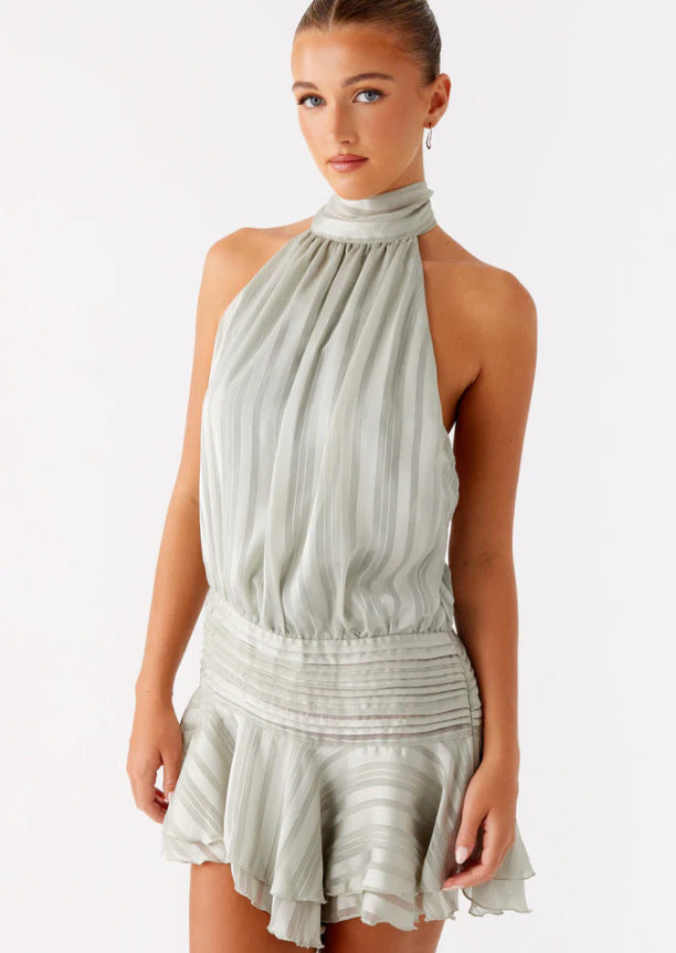 Damen Neckholder Minikleid mit Rüschensaum und gepolstertem Oberteil Echo Archiv