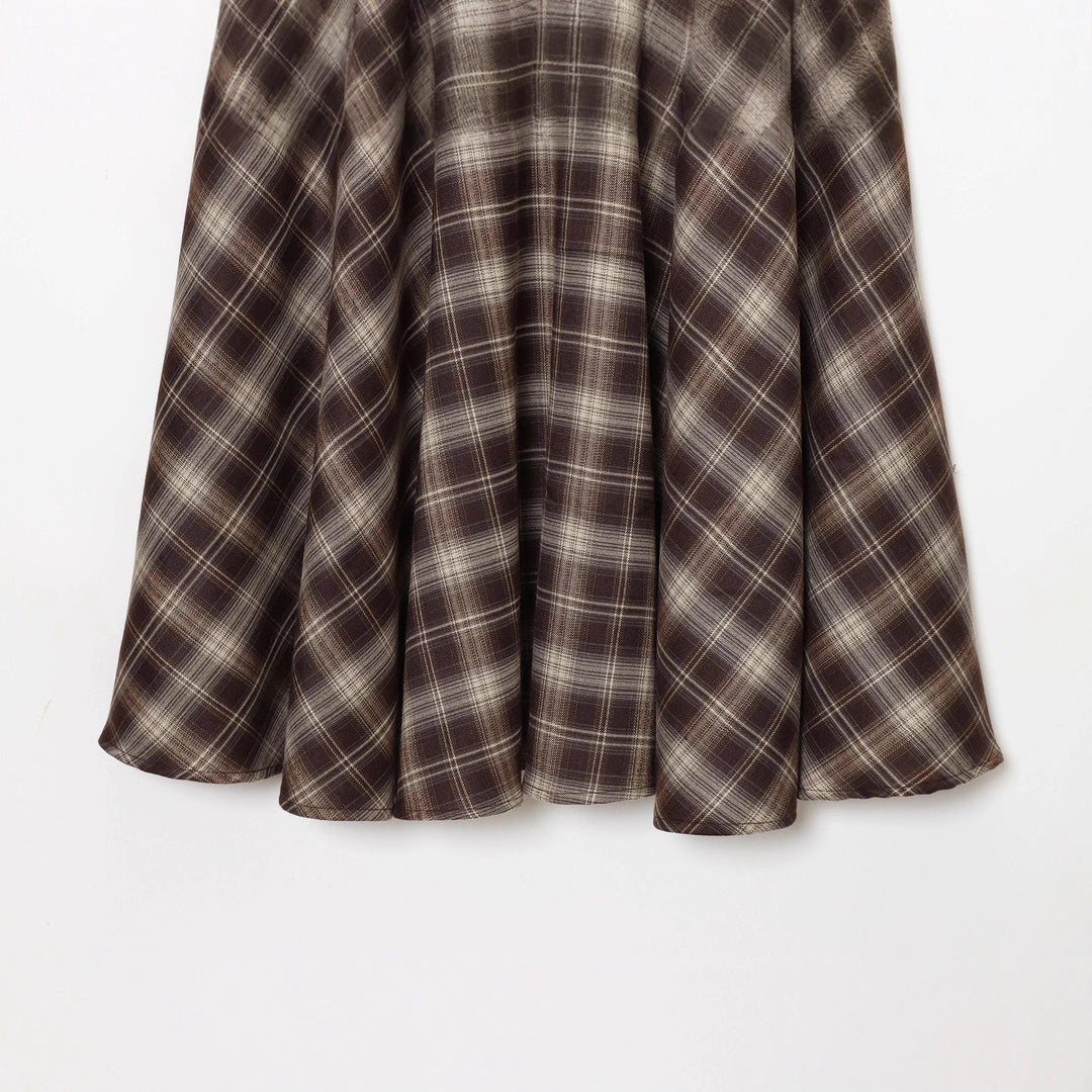Damen nan ausgestellter Midirock mit Karomuster, hoher Taille und Lederimitatbund Echo Archiv