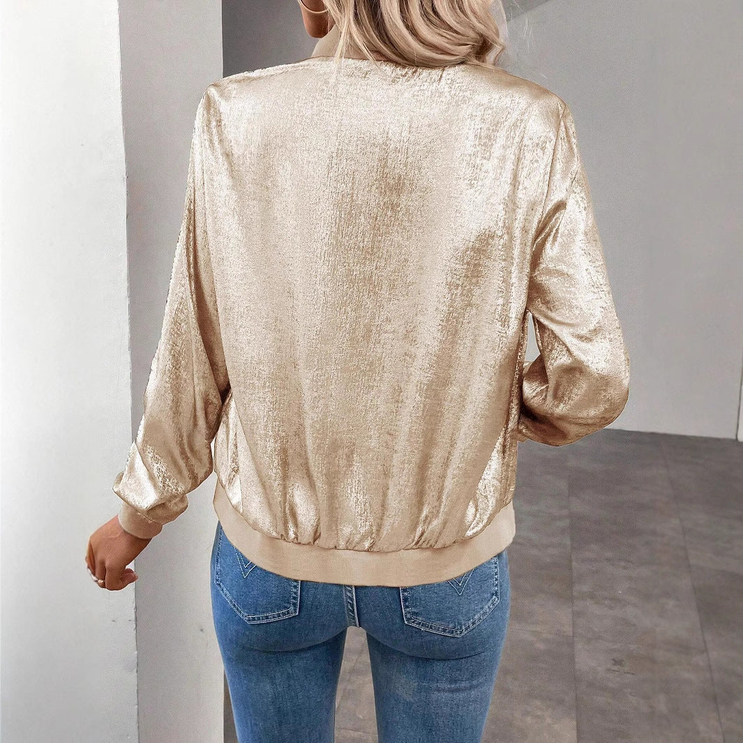 Damen Glitzernde Bomberjacke mit elastischen Bündchen Echoarchiv