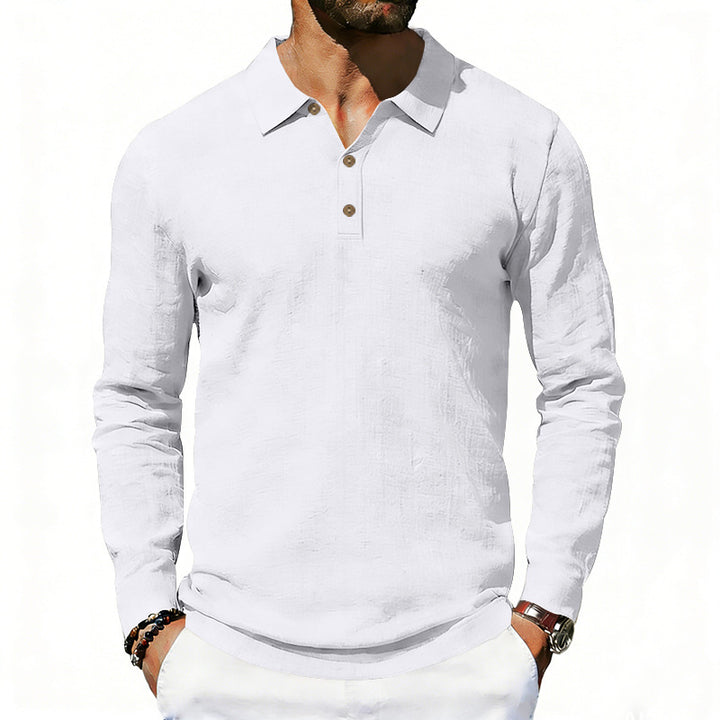 Herren nan Langarm-Poloshirt aus Baumwollgaze mit Hemdkragen, Dreiknopfleiste und entspannter Passform Echo Archiv