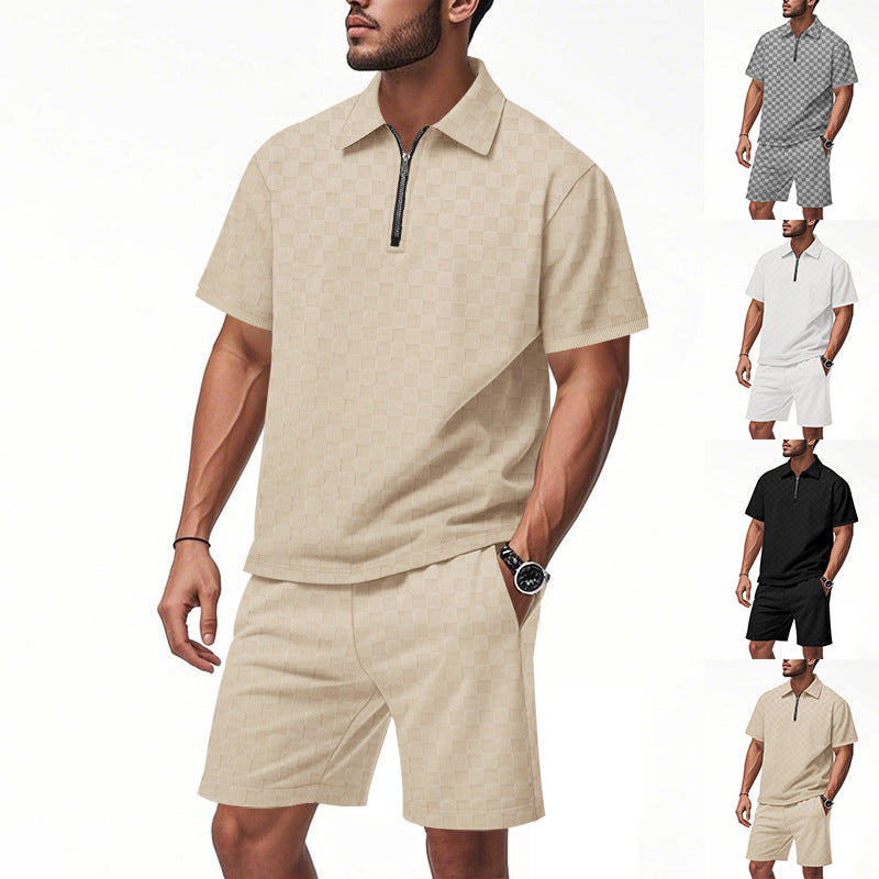 Herren sportliches Kurzarm-Oberteil mit Zipper und bequemen Shorts Echoarchiv