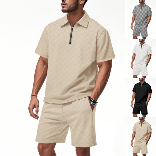 Herren sportliches Kurzarm-Oberteil mit Zipper und bequemen Shorts Echoarchiv
