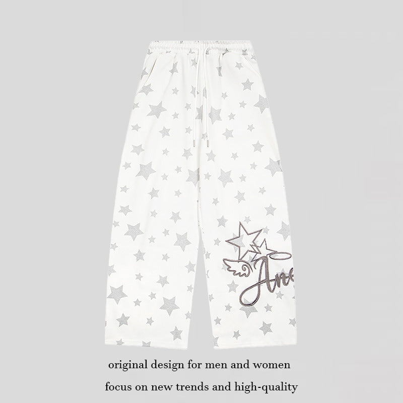 Damen Extraweite Palazzo-Loungehose aus French Terry mit Komfortbund, Kordelzug und Sternenallover Echoarchiv