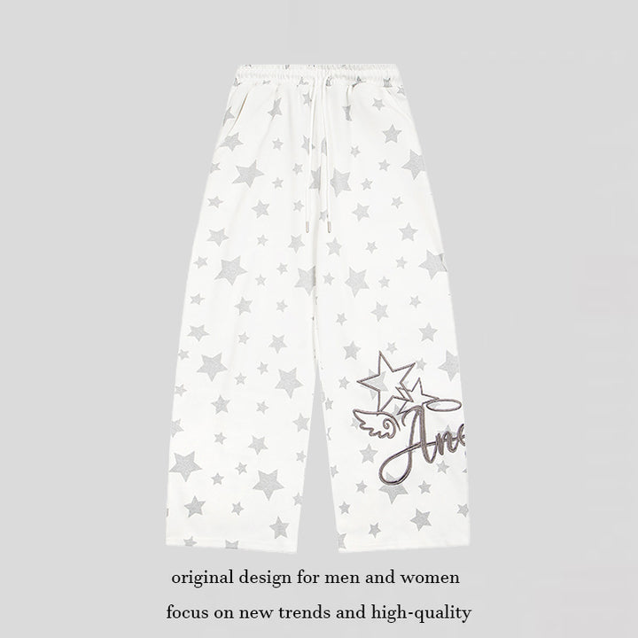 Damen Extraweite Palazzo-Loungehose aus French Terry mit Komfortbund, Kordelzug und Sternenallover Echoarchiv
