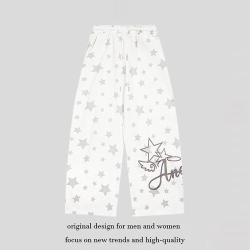 Damen Extraweite Palazzo-Loungehose aus French Terry mit Komfortbund, Kordelzug und Sternenallover Echoarchiv