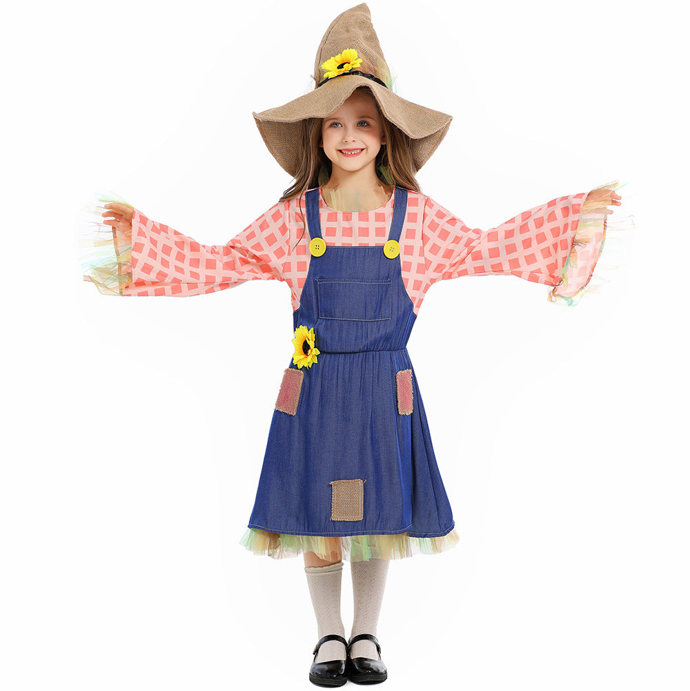 Mädchen Schürzenkleid mit Sonnenblumen-Akzenten und Hut Echo Archiv