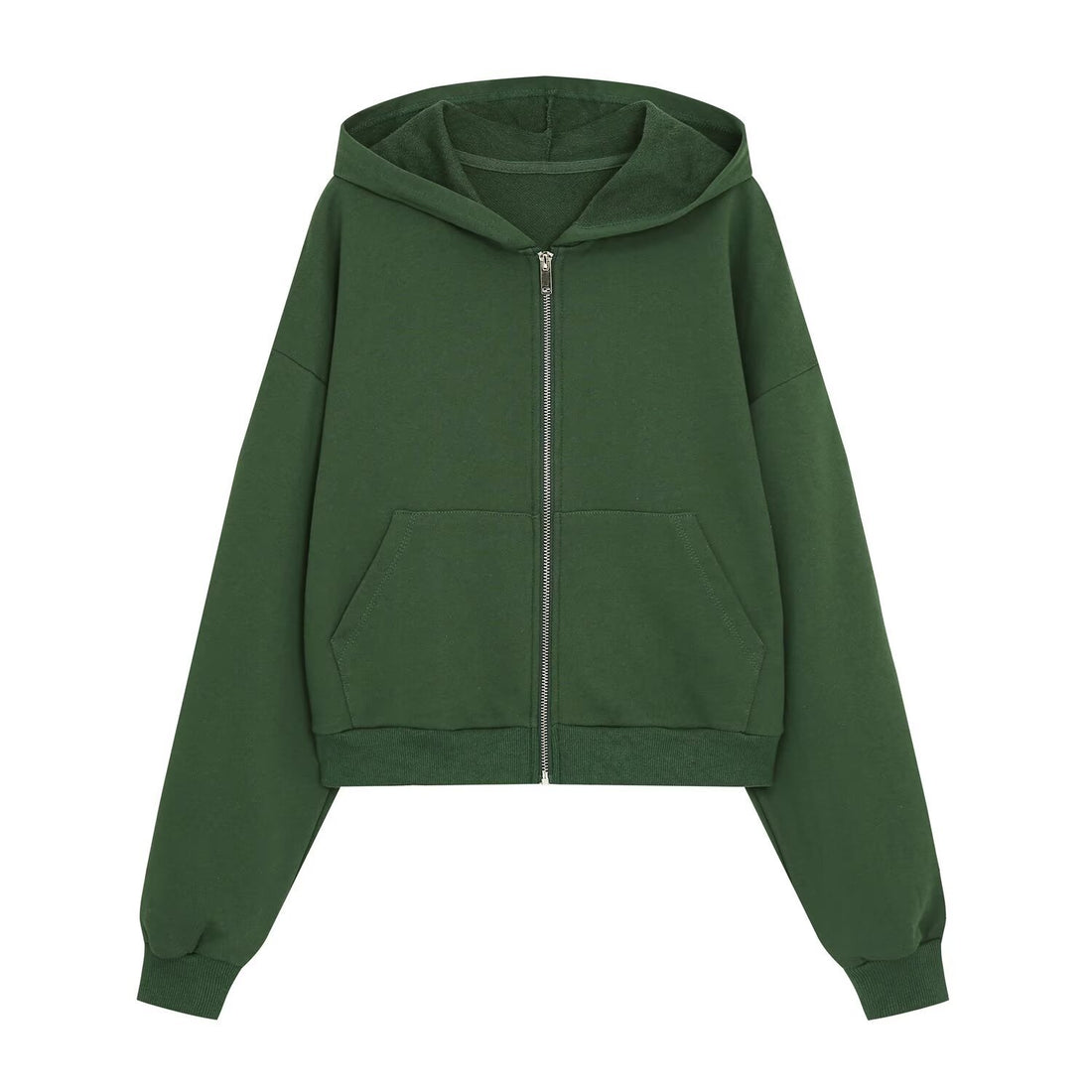Damen Cropped Kapuzenjacke mit durchgehendem Reißverschluss und Kängurutaschen Echoarchiv