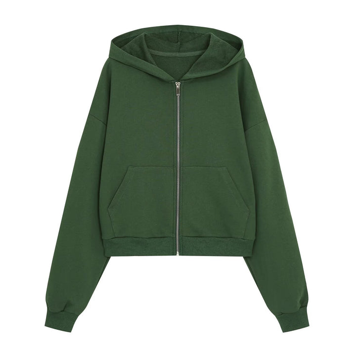 Damen Cropped Kapuzenjacke mit durchgehendem Reißverschluss und Kängurutaschen Echoarchiv